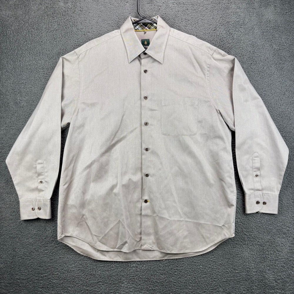 Robert talbott Mens Long Sleeve‎ Button Down Shirt Beige Herringbone Cotton XL